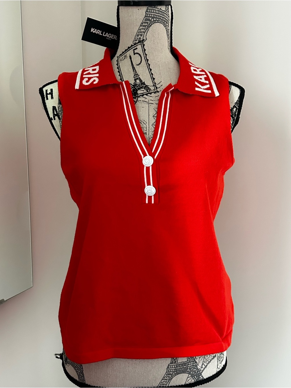 Karl Lagerfeld Medium Sleeveless Red Polo Top